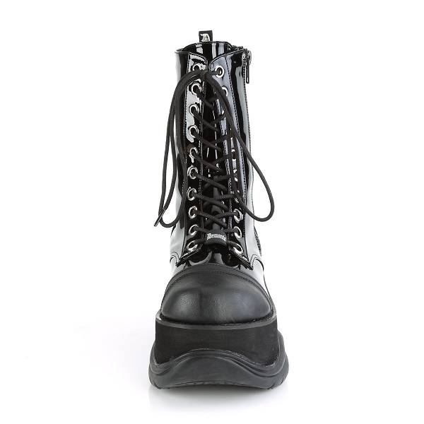 Demonia Women's Neptune-200 Platform Mid Calf Boots - Black Vegan Leather D8709-13US Clearance